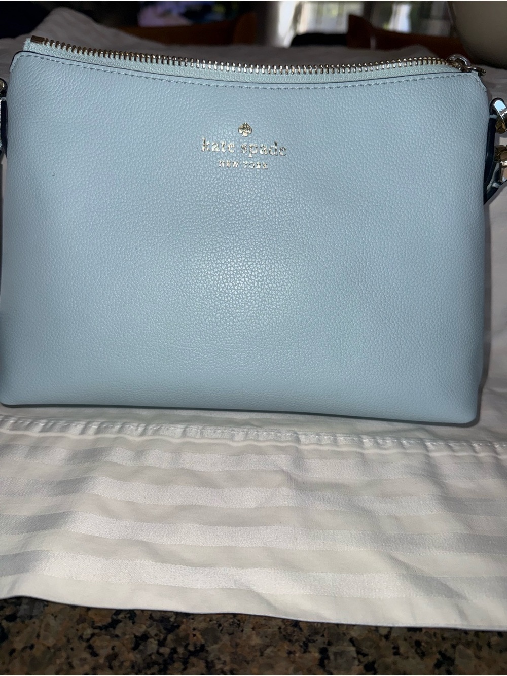 kate spade Powder Blue Pebbled Leather Crossbody with Gold Hardware